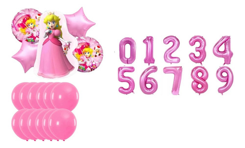 Globos Metalizado Princesa Peach + Numero + Globo + Adhesivo