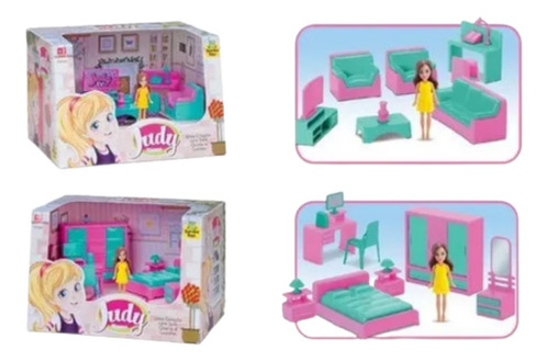 Kit Casa Casinha Judy Coleção Sala E Quarto - Samba Toys