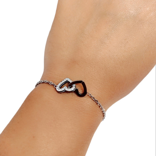 Pulsera Acero Quirúrgico Con Dije Corazones Con Cubics 