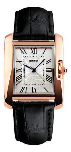 Reloj Mujer Skmei 1085 Cuero Ecologico Minimalista Elegante Color De La Malla Negro Color Del Bisel Dorado/rosa Color Del Fondo Blanco