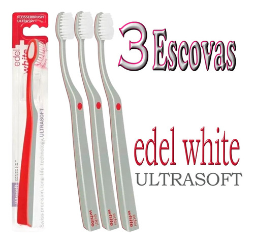 Escova Dental Edel White Flosserbrush Ultrasoft Com 3 Unidad
