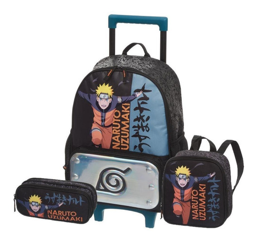 Kit Mochila De Rodas Naruto Escolar Com Lancheira E Estojo