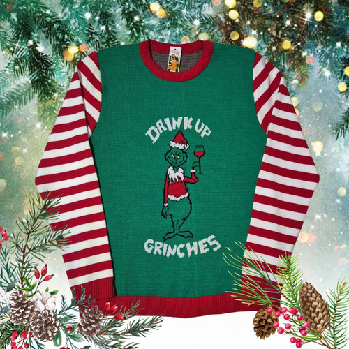 Sueter De Navidad Año Nuevo Ugly Grinch Rayas Tejido Unisex
