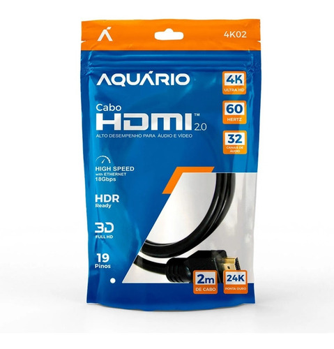 Cabo Hdmi 2.0 4k 3d Ultra hd 60hz 19 Pinos Chip 2 Metros