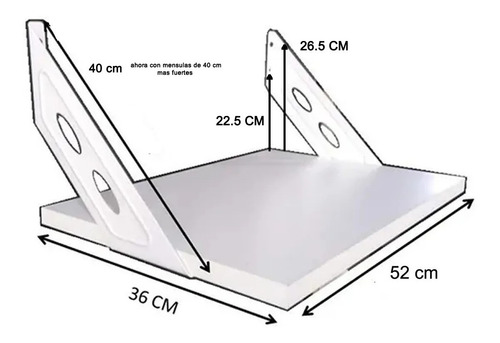Imagen 3 de 7 de Soporte Estante Microondas 52x36 Blanco Mensula Soporta 90k