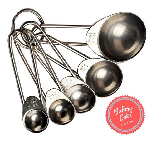 Set De 5 Cucharas Medidoras Metal Repostería Tortas Cocina