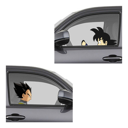 Sticker Cristales Auto Goku Manejando Y Vegeta Acompañante