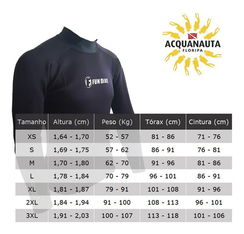Camiseta Neoprene Manga Longa Fun Dive, Surf Náutica Pesca