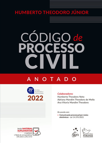 Código de Processo Civil Anotado, de Theodoro Jr, Humberto. Editora Forense Ltda., capa mole em português, 2022