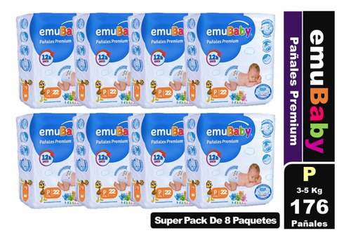 Pañales Emubaby Premium Elige Talla Pack X 8 Paquetes Tamaño Pequeño (P)