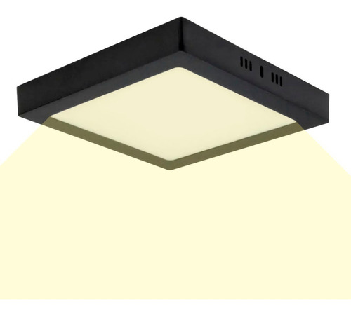 Plafón Techo Led 18w Luz Cálida Negro Cuadrado P/ Atornillar Fase