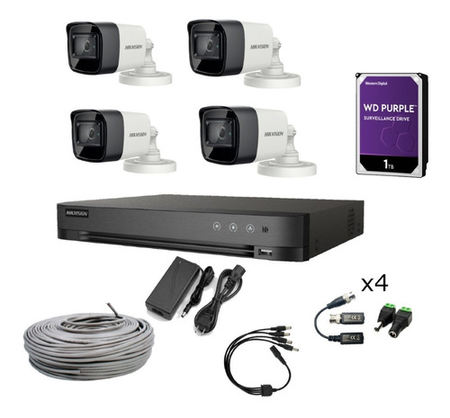 Kit Dvr Profesional 8ch+4cam Fhd+1tb+cable Hikvision