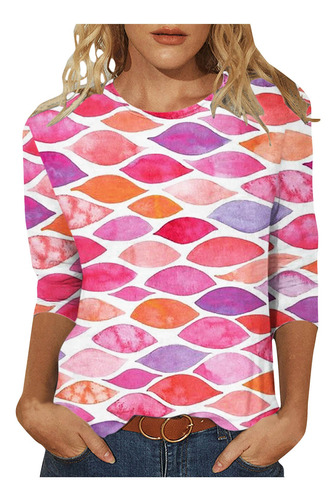 Camiseta Holgada Con Estampado A La Moda O Para Mujer, Blusa