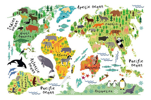 Mapa Del Mundo De Animales Educativos Grandes Para Niños Pe