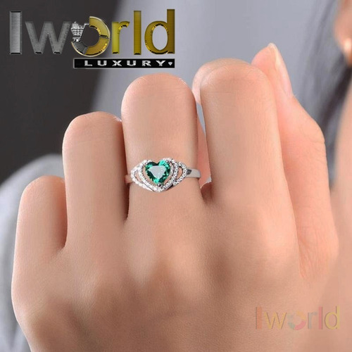 Anillo De Mujer 15 Años Corazón Esmeralda Rusa Plata 925