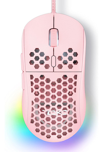 Mouse Ratón Ultraliviano. Rosado. Diseño Panal. Ergonómico