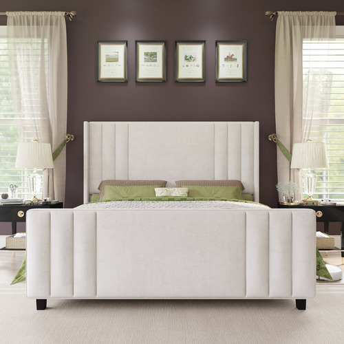 Base De Cama King Size Aurieona Taizada Con Terciopelo Cream