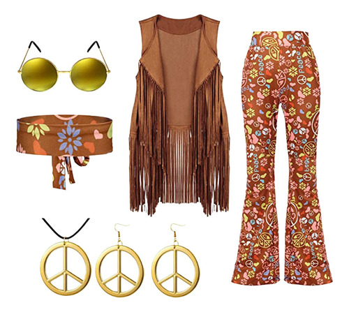 Conjunto De Disfraz Hippie, Accesorios De Ropa, Chaleco Con