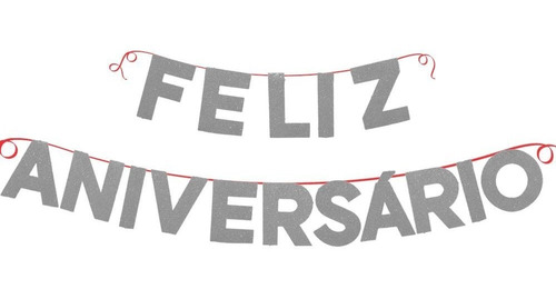 Faixa Decorativa - Feliz Aniversário Prata E V A Com Glitter