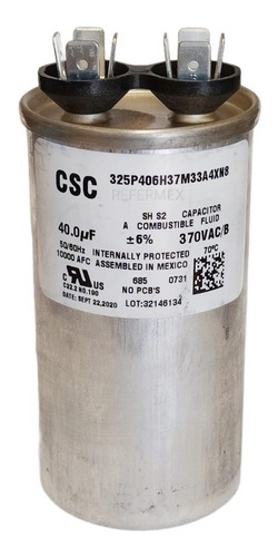 Capacitor 40uf 370vac Trabajo Lamina Combustible Fluid 40mf 