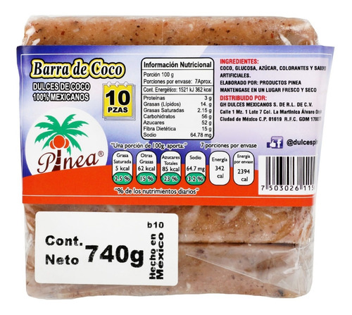 Dulces De Coco Barra Combinada Con Ate Pinea 10 Pz Mexicanos