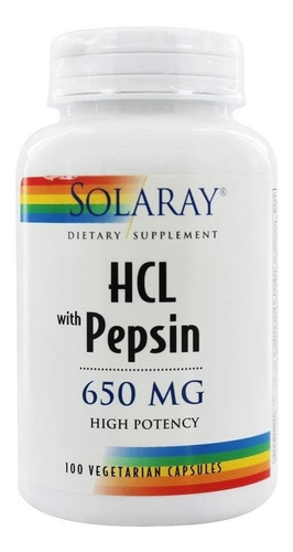 Solaray Betaína Hcl Con Pepsina 650 Mg 100 Capsulas