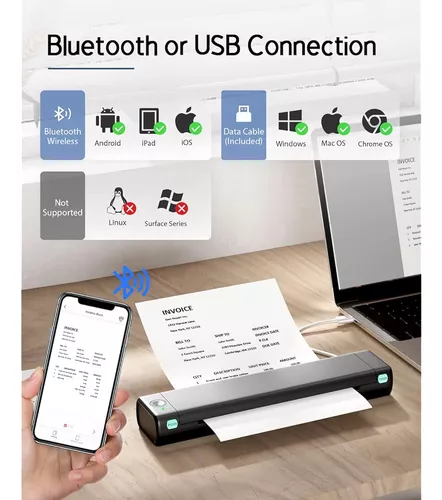 Impresoras portátiles inalámbricas para viajes, impresora térmica móvil sin  tinta Bluetooth, impresora portátil, soporte de papel térmico de 8.5 x 11