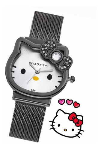 Reloj Hello Kitty Con Correa Adaptable Color Negro