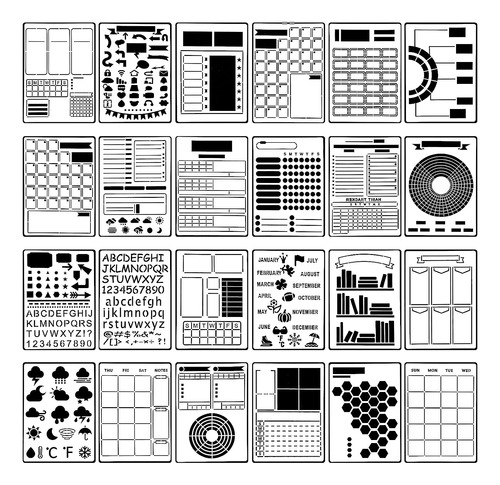 Juego De 24 Plantillas Para Diario, Planificador De Plástico