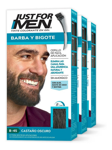 Tinte Just For Men Barba Y Bigote Castaño Oscuro 3-pack