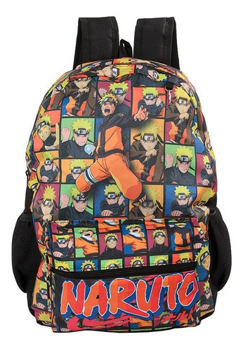 Mochila Escolar Bolsa Uzumaki Naruto Anime Preta Costas