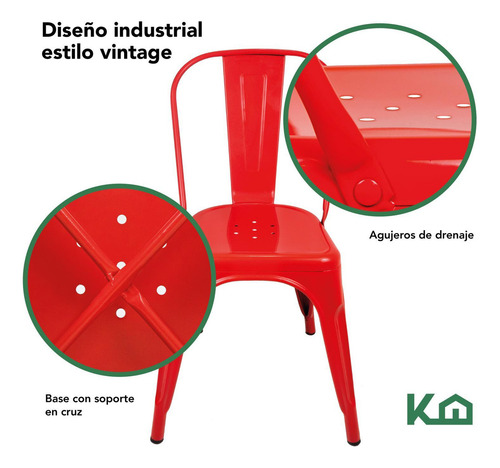 Silla Tolix 2 Piezas Acero Galvanizado Comedor Restaurante Para Exterior Color Rojo KingsHouse