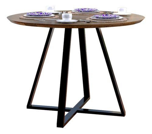 Mesa De Jantar Com Pés De Ferro Laís 110cm Modelo Industrial