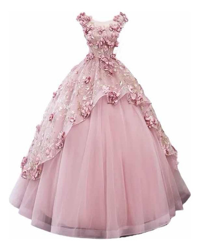 Vestido 15 Años Elegante De Quinceañera Rosa Floral Princesa