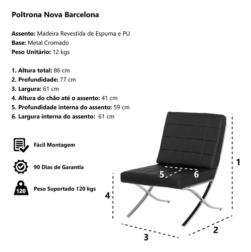 Imagem 4 de 4 de Poltrona Nova Barcelona Branca Pu Base Cromada