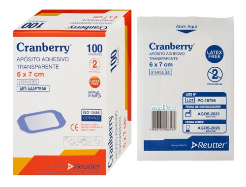 Apósito Adhesivo Transparente Cranberry 6*7cm Caja De 100