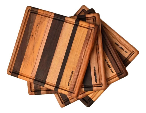 Set De 4 Tablas Artesanales De Maderas Ensambladas 27x27 Cm