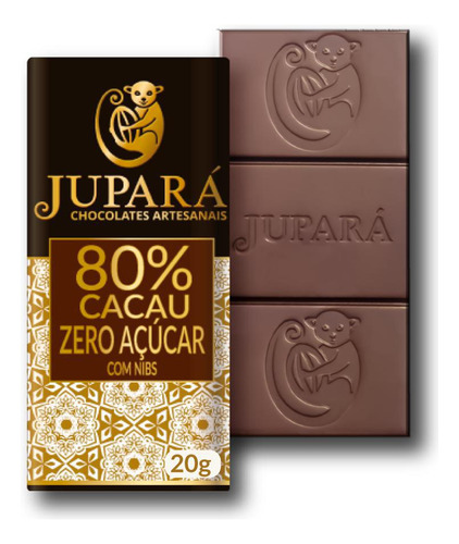 Kit 50 Barras De Chocolates Jupará 80% Cacau Sem Açúcar Nibs