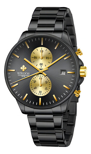 Reloj De Pulsera Analógico Resistente Al Agua Simple Wwoor Color Del Bisel Negro Color Del Fondo Dorado