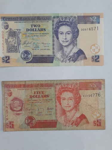 Billetes Belice De 2 Y 5 Dolares (honduras Britanica) (Usado)