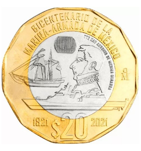 Moneda $20 Pesos Bicentenario Marina - Armada 1821 2021