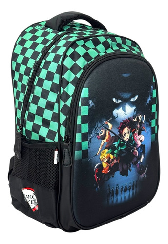 Mochila Demon Slayer Original Fotorama Primaria Con Ruedas Verde Lisa