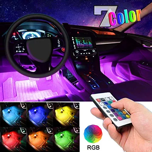 Luces LED de interior de carro, 4 tiras de 36 LED 12 V CC impermeable  multicolor, kit de iluminación, con mando a distancia inalámbrico, de EJ's  SUPER
