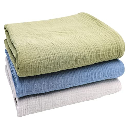 Baby Muslin Swaddle Blanket 3 Pack, Cotton Soft Silky Newbor