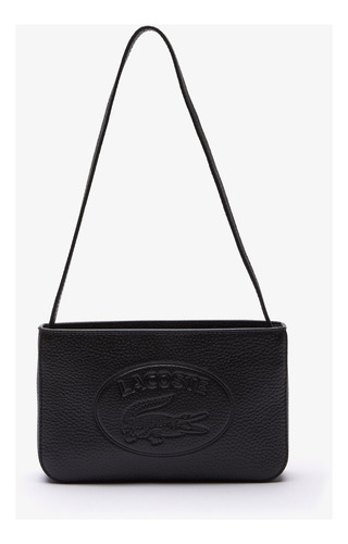 Cartera Bandolera Para Mujer Lacoste Croco Crew Cuero Negro Acabado de los herrajes Niquel Diseño de la tela Liso