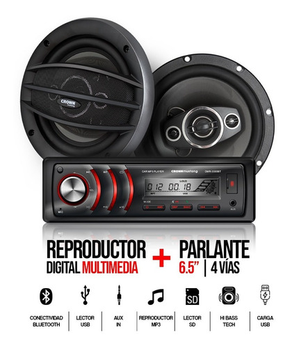 Combo Estereo Auto Bluetooth + Parlantes 6 Pulgadas 60w Rms 