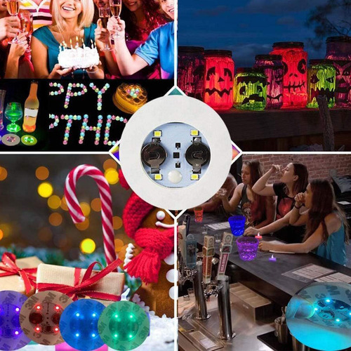 Posavasos Led, 7 Colores, Luces Adhesivas Led Rgb, 12 Piezas