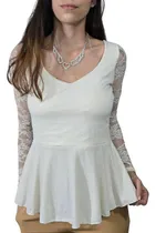 Comprar Blusas Remeras De Mujer Lisas Mangas Encaje Y Modal Peplum 