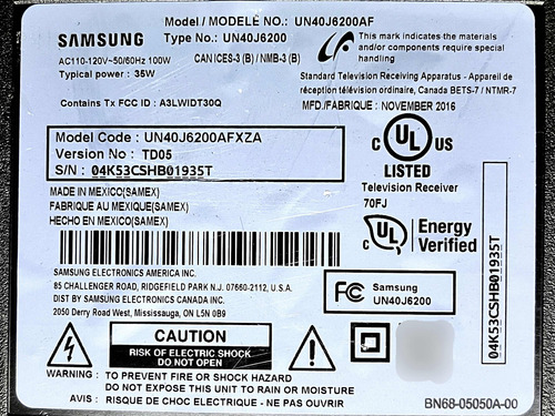 Tarjeta Madre Main Samsung Un40j6200 Un40j6200af Bn41-02245a (Usado)