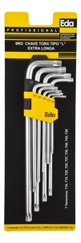 Chave Torx Tipo L Extra Longa 9 Peças T10 A T50